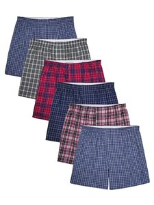 lot 1704 image: Fruit of the Loom Mens Tag Free Woven Boxer Shorts, Relaxed Fit, Moisture Wicking, Color Multipacks, Assorted Plaid, Large