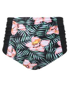 lot 1711 image: Tempt Me Women Retro Blue Black Floral High Waist Bikini Bottom Ruched Swim Brief Bottom L
