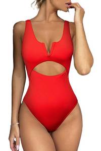 lot 1712 image: Meyeeka One Piece Bathing Suit for Women Tummy Control Womens Swimsuits High Cut Monokini M Red