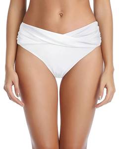 lot 1718 image: Tempt Me Women White Twist Bikini Bottom Moderate High Cut Bathing Suit Bottoms Ruched Swimsuit Bottom S