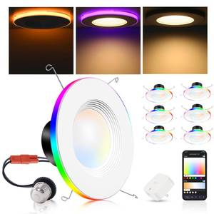 lot 1720 image: CLOUDY BAY 6 Pack 6 Inch Smart LED Can Lights with RGB Back Light,15W 2700K-6500K Color Changing Retrofit Recessed Lighting,Bluetooth Downlight,Hub Included,Work with AlexaGoogle Assistant - Retail $119.32