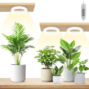 lot 1723 image: LORDEM 6.3in Ceiling Grow Lamp for Indoor Plants, 216 LEDs Full Spectrum Halo Plant Light, Under Cabinet Grow Lights with 4812H Auto Timer, 3 Switch Modes, 4 Dimmable Brightness Levels, Tri Head