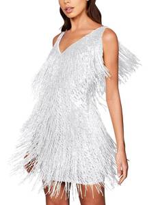 lot 1727 image: Sequin Cocktail Dresses Flapper Dresses 1920s Gatsby with All-Over Fringe Mini Dresses Prom Party Dress(white2,xs)