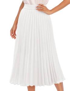 lot 1731 image: DRESSTELLS Pleated Midi Skirts for Women, White Long High Waisted Chiffon Skirt, Aline Flare Casual Swing Skirt Summer 2024 White S