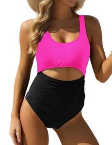 lot 1737 image: VIMPUNEC Women Tummy Control One Piece Swimsuit High Waisted Bathing Suit Cut Out Swimwear Pink Black M
