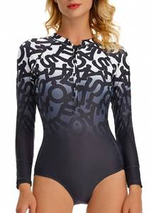 lot 1743 image: LafyKoly Womens One Piece Long Sleeve Rash Guard UV Protection Printed Surfing Swimsuit Swimwear Bathing Suit Medium