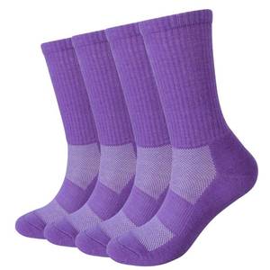 lot 1748 image: EnerWear 4P Pack Womens Merino Wool Outdoor Hiking Trail Crew Sock (Purple 2, US 9-11)