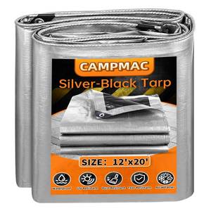 lot 1749 image: CAMPMAC Heavy Duty Waterproof Tarp 12x20, 14 Mil Thick Waterproof Poly Tarps, High Durability, Rip and Tear Resistant with Metal Grommets Every 20 Inches (SilverBlack)