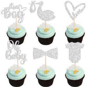 lot 1755 image: Gyufise 36 Pack Oh Baby Cupcake Toppers Its a Boy Cupcake Toppers with Tie Onesie Love Heart Deep Silver Glitter Babyshower Cake Picks Decorations for Baby Shower Boy Birthday Party Supplies