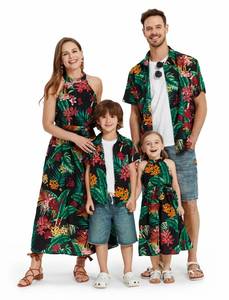 lot 1762 image: PATPAT Matching Hawaiian Outfits for Family Matching Hawaiian Dresses for Mom and Girls Tropical Floral Palm Leaf Print Halter Neck Sundress Boho Beach Black Hawaiian Outfit for Girls 8-9 Years
