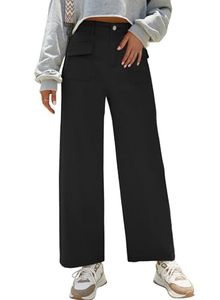 lot 1776 image: Dokotoo Black Cargo Pants Women Pants Wide Leg High Waisted Jeans for Women Work Slacks Dress Pants Womens Trousers Casual 2024 Fall Outfits Teacher Trendy Pockets Denim Clothes Clothing Palazzo