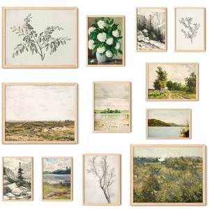 lot 1787 image: 97 Decor Vintage French Country Decor - Vintage Posters, French Farmhouse Gallery Wall Art Prints, Moody Floral Botanical Sketch Pictures, Antique Landscape Painting for Home Bedroom (UNFRAMED)