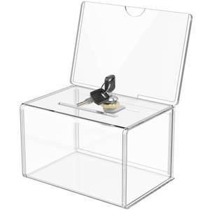 lot 1796 image: MaxGear Acrylic Donation Box with Lock and Sign Holder, Clear Ballot Box Donation Boxes for Fundraising (6.2 x 4.5 x 4) with Lock - Clear