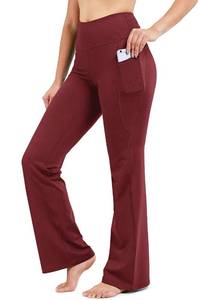 lot 1806 image: Womens Bootcut Yoga Pants Long Bootleg High-Waisted Flare Pants with Pockets Dark Red-Flare-28-M