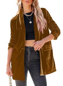 lot 1808 image: Happy Sailed Women Velvet Blazer Jackets Casual Long Sleeve Lapel Collar Pocketed Blazer Suits Work Outfits Brown Medium