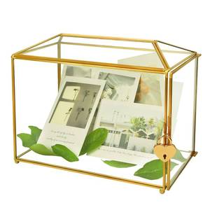 lot 1812 image: BAERRYNA Gold Wedding Glass Card Box with Lock and Slot - Wedding Envelope Card Holder for Reception Clear Lock Box with Key Wedding Gold Glass Card Holder Handmade Vintage Wedding Card Box
