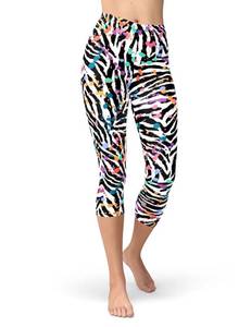 lot 1821 image: sissycos Womens Artistic Splash 80s Printed Cropped Capri Leggings Buttery Soft Tights (Zebra Skin Splashes, Large-XX-Large)