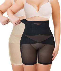 lot 1825 image: JOSERGO 2 Pack High Waist Body Shaper Shorts Womens Tummy Control Shapewear Shorts Waist Trainer Slimming Shapewear Girdle Thigh Slimmer (BlackBeige) - X-Large