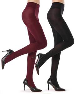 lot 1834 image: G&Y 2 Pairs Semi Opaque Tights for Women - 40D Microfiber Control Top Pantyhose (Large, Black & Burgandy)