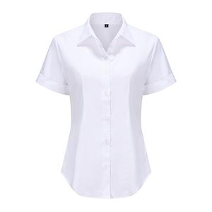 lot 1836 image: MKolour Womens White Short Sleeve Button Down Shirts - Work Blouses for Office, Casual Collared Work Shirts for Women Small