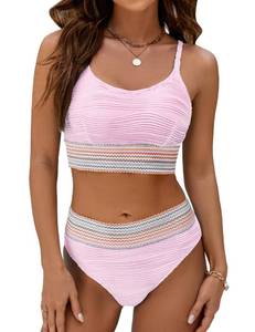 lot 1852 image: Blooming Jelly Womens High Waisted Bikini Sets Two Piece Swimsuit Pink Cheeky High Cut Bathing Suits (Pink, Small)