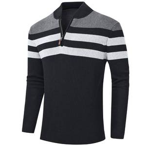 lot 1853 image: YuKaiChen Mens Sweaters 14 Zip Up Lightweight Casual Striped Pullover Polo Sweaters Black L