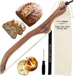 lot 1854 image: 5StarMoon Bread Knife for Homemade Bread - 16 Wooden Bread Bow Knife, Sourdough Bread Knife & Bagel Cutter - Serrated Fiddle Bow Bread Slicer for Easy Cutting, Premium Stainless Steel (Right Handed)