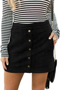 lot 1856 image: Meyeeka Womens Sexy High Waist Button Down Clubwear Faux Suede Pocket Mini Dress Black S