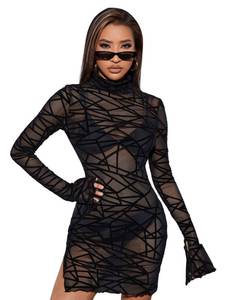 lot 1859 image: SweatyRocks Womens See Through Mesh Long Sleeve Mock Neck Dress Bodycon Dress Black L