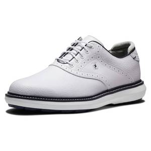 lot 1865 image: FootJoy Mens Traditions Spikeless Golf Shoe, WhiteWhiteNavy, 10 - Retail $149.87
