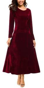 lot 1868 image: Urban CoCo Womens Elegant Long Sleeve Ruched Velvet Stretchy Long Dress (XL, Wine red)