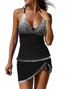 lot 1871 image: REKITA Sexy Tankini Swimsuits with Skirt 2 Piece Swimwear Color Block Bathing Suits for Women XXL