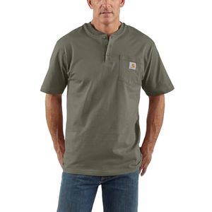 lot 1875 image: Carhartt Mens Loose Fit Heavyweight Short-Sleeve Pocket Henley T-Shirt, Dusty Olive Small