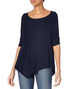 lot 1877 image: Star Vixen Plus Size Womens Hanky Hem Top, Elbow Sleeve with Cinch Detail, Navy, 2X