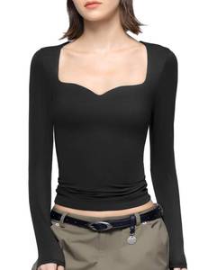 lot 1882 image: PUMIEY Long Sleeve Shirts for Women, Going Out Tops, Jet Black Medium