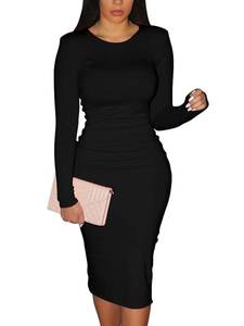 lot 1898 image: XXTAXN Womens Sexy Bodycon Long Sleeve Round Neck Work Office Midi Pencil Dress Black Medium