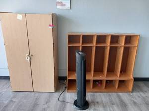 lot 5366 image: Wooden Storage Cabinet And Wooden Coat Cabinet