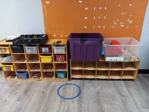 lot 5380 image: (2) Wooden Storage Cubbies With Contents