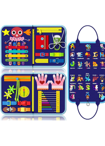 lot 19198 image: Exorany Busy Board Montessori Toys for 1 2 3 Year Old Boy & Girl Birthday Gifts, Autism Sensory Travel Toys for Toddlers 1-3, Learning Educational Activities Toddler Toys Age 1-2, 2-4 Boys