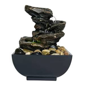 lot 19199 image: JOYENERGY Indoor Relaxation Tabletop Fountain Waterfall Function, Indoor Zen Meditation Desktop Fountain Rocks Decorated with Colored Lights and Rolling Ball for Home Office Decoration (4-Tier Rock)