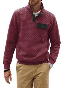 lot 19201 image: JMIERR Mens Quilted Sweatshirt Casual Long Sleeve Crewneck Half Button Fashion Pullovers Sweater Jackets with Pockets, US 38(S), Red