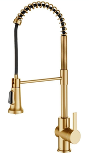 lot 19311 image: KRAUS Britt 2nd Gen Commercial Style Pull-Down Single Handle Kitchen Faucet in Brushed Brass, KPF-1691BB - Retail $208