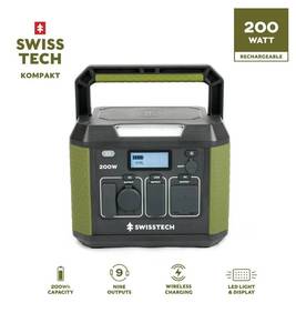 lot 19314 image: Swiss Tech 200W Portable Power Station, 193Wh, Solar Generator for Camping and Travel Emergency