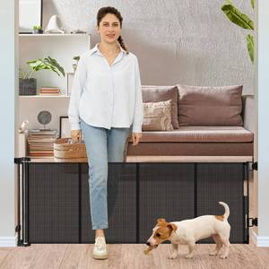 lot 19316 image: 24 Inches Tall Retractable Baby Gates for Doorways, Short Dog Gates to Step Over, Extends up to 55 Wide, Reinforced Mesh Baby Gate for Kids or Pets, Doggie Gates Puppy Gates for The House (Black)