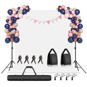 lot 19317 image: EMART Photography Backdrop Stand Kit 7 x 10 ft with White Backdrop Background, Adjustable Background Support System with Portable Large Polyester Fabric Screen for Photo Video Studio, Party, Live