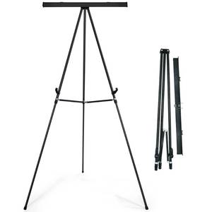 lot 19318 image: Falling in Art Aluminum Flip Chart Display Easel Stand with Adjustable Floor for Boardroom, Whiteboard, Paper Pads, Signage, 63 12 High, Black