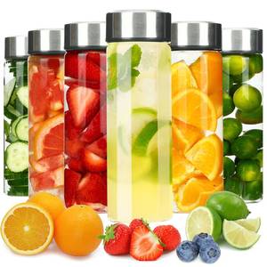 lot 19599 image: Moretoes 16oz Glass Juice Bottles, 6pcs Glass Bottles with Lids, Glass Water Bottles for Juicing, Glass Shaker Bottle with Stainless Steel Lids for Juices, Drinks, Smoothies