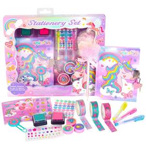 lot 19571 image: YOYTOO Unicorn Diary for Girls with Lock and Keys, Unicorn Stationery Set with Diary, Stamps, Stickers, Pens, Unicorn Journal Notebook Back to School Birthday Gift for Girls Kids Ages 4-12
