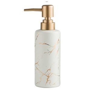 lot 19574 image: Gold Soap Dispenser for Bathroom or Kitchen, Skinny Ceramic Lotion Bottle with Marble Pattern, Rust-Free Pump(White)