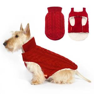 lot 19577 image: KYEESE Dog Sweater Sherpa Inside Dog Winter Coat Warm Cable Knit Thermal Dog Clothes for Small Medium Dogs Cold Weather Coats, Wine Red, M